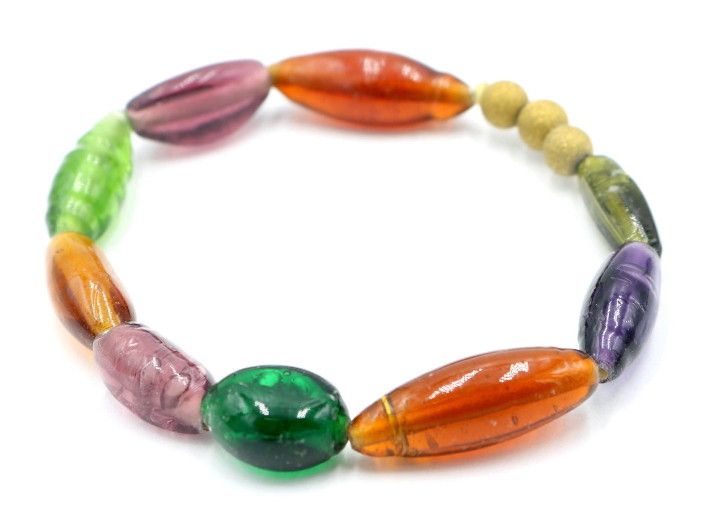 Mardi Gras Stained Glass Inspired NOLA Artisan Glass Bead Stretch Bracelet - Monkeysmojo