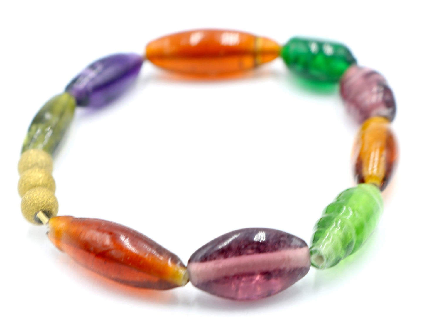 Mardi Gras Stained Glass Inspired NOLA Artisan Glass Bead Stretch Bracelet - Monkeysmojo