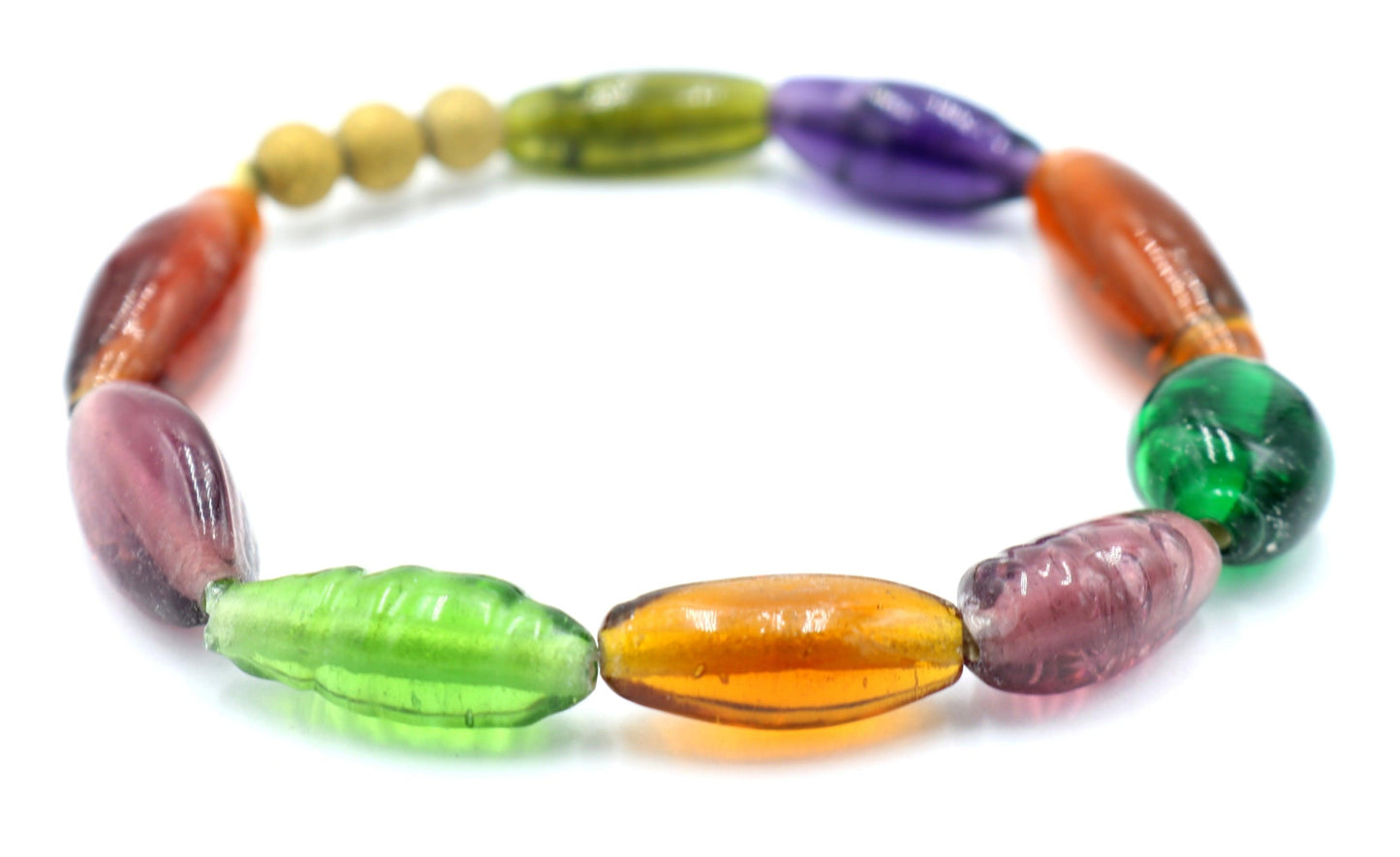 Mardi Gras Stained Glass Inspired NOLA Artisan Glass Bead Stretch Bracelet - Monkeysmojo