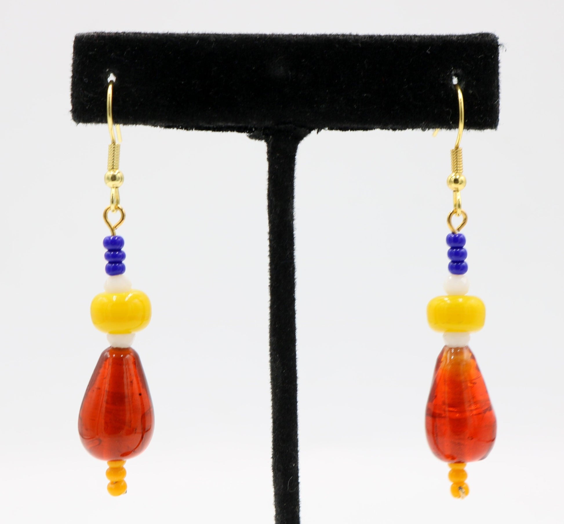 Primary in Love Glass 1 3/4” Long Dangle Earrings Women’s Gift 2022 - Vivid Vibrant Red, White, Yellow and Blue - Free Shipping - Monkeysmojo