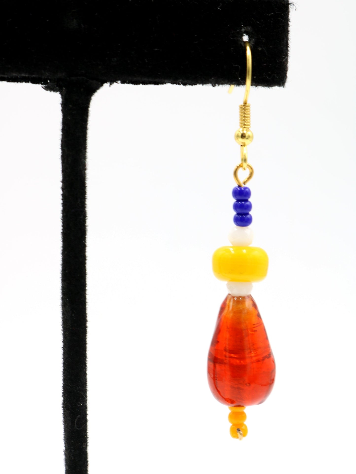 Primary in Love Glass 1 3/4” Long Dangle Earrings Women’s Gift 2022 - Vivid Vibrant Red, White, Yellow and Blue - Free Shipping - Monkeysmojo