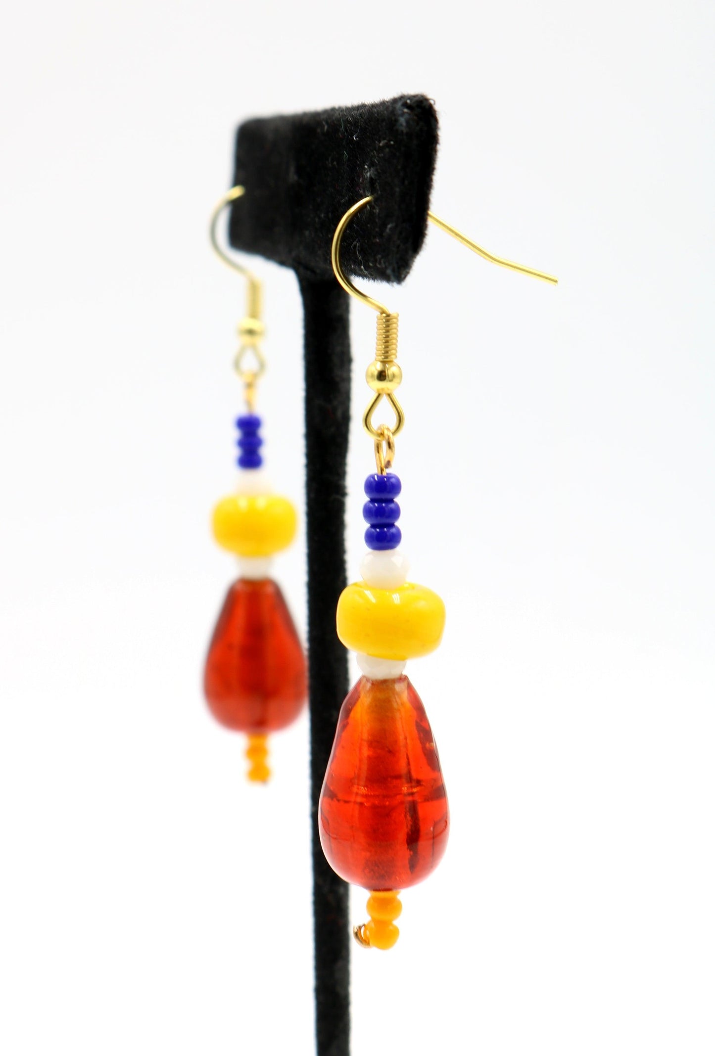 Primary in Love Glass 1 3/4” Long Dangle Earrings Women’s Gift 2022 - Vivid Vibrant Red, White, Yellow and Blue - Free Shipping - Monkeysmojo