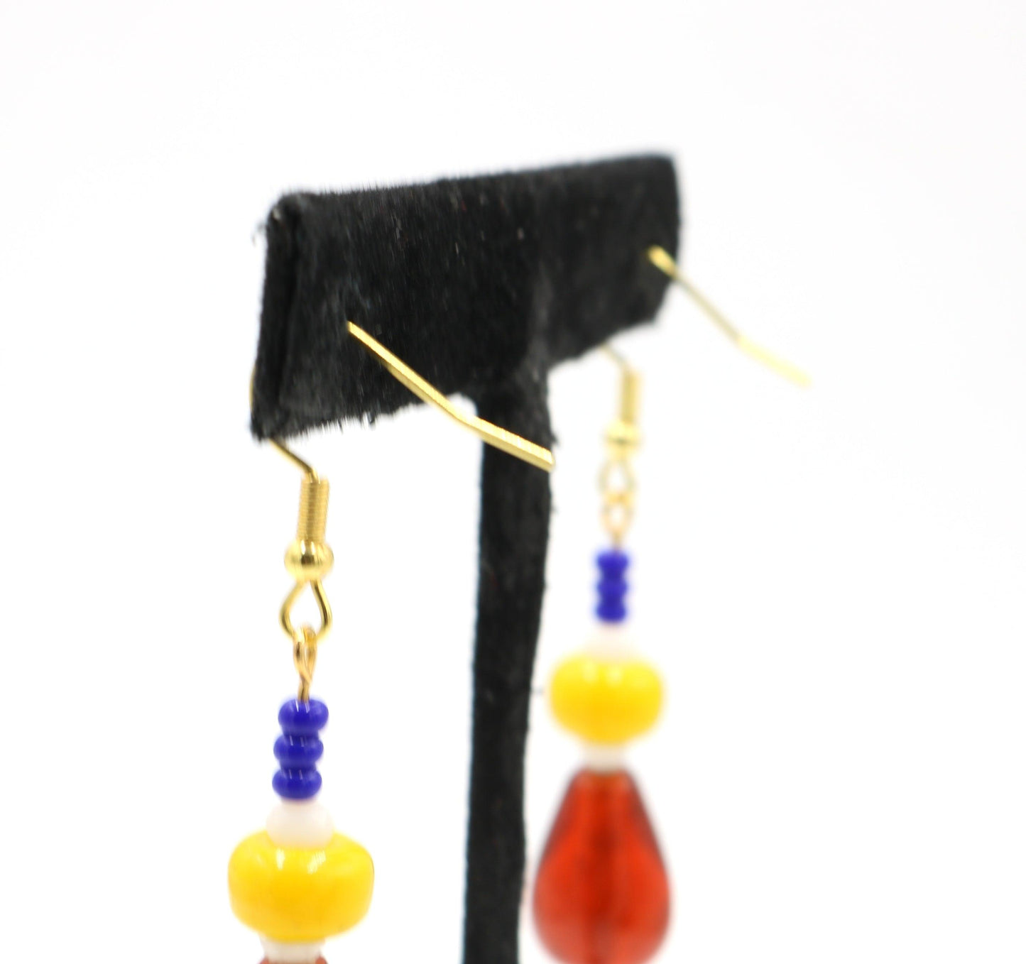 Primary in Love Glass 1 3/4” Long Dangle Earrings Women’s Gift 2022 - Vivid Vibrant Red, White, Yellow and Blue - Free Shipping - Monkeysmojo