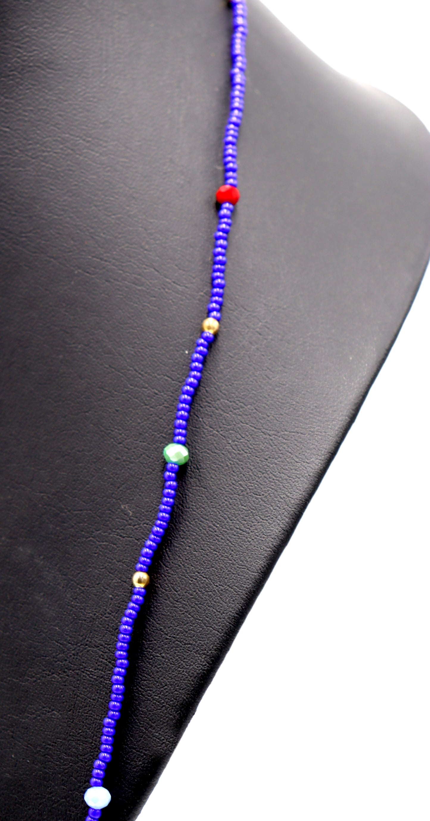 Blue Skies and Faceted Orbs of Colorful Light Approximately 52" Long Women's Royal Blue Long Glass Necklace by Monkey's Mojo