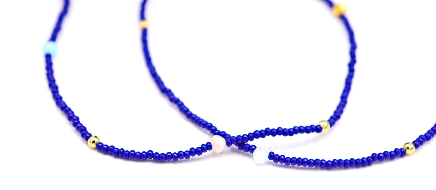 Blue Skies and Faceted Orbs of Colorful Light Approximately 52" Long Women's Royal Blue Long Glass Necklace by Monkey's Mojo