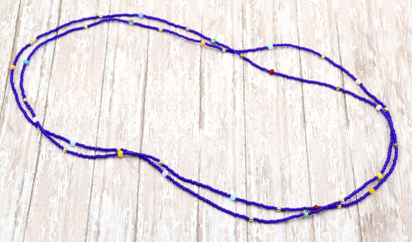 Blue Skies and Faceted Orbs of Colorful Light Approximately 52" Long Women's Royal Blue Long Glass Necklace by Monkey's Mojo