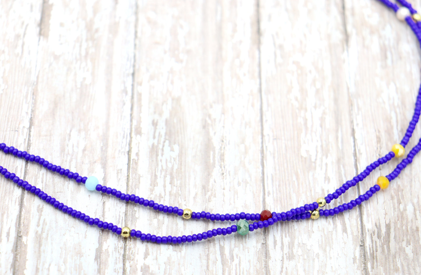 Blue Skies and Faceted Orbs of Colorful Light Approximately 52" Long Women's Royal Blue Long Glass Necklace by Monkey's Mojo
