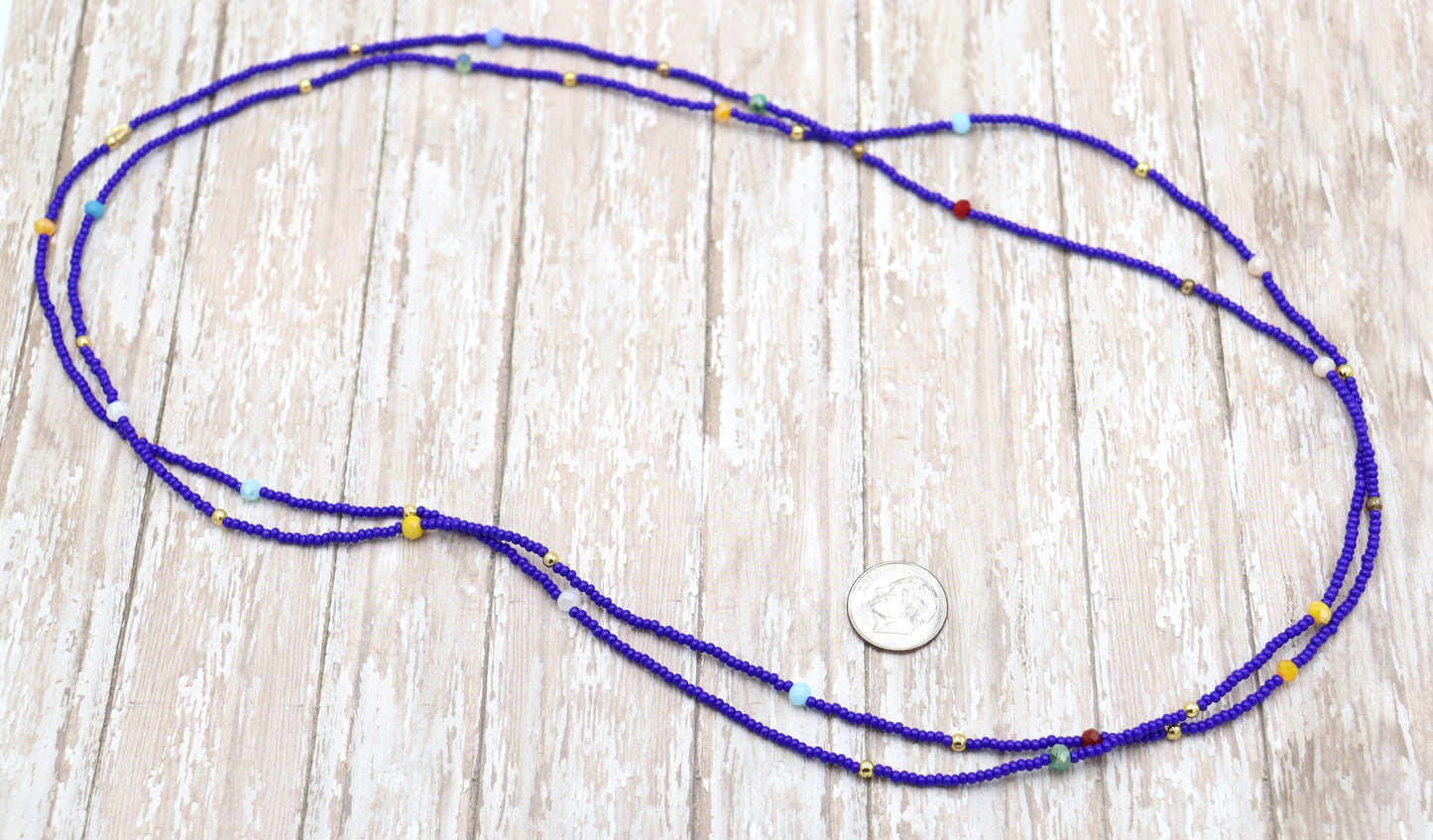 Blue Skies and Faceted Orbs of Colorful Light Approximately 52" Long Women's Royal Blue Long Glass Necklace by Monkey's Mojo