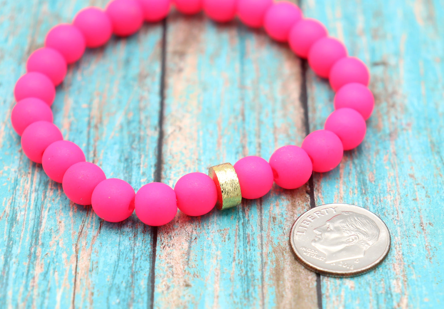 Hot Pink and Golden Sass Women's Yellow Gold and Hot Pink Beaded Stretch Bracelet by Monkey's Mojo