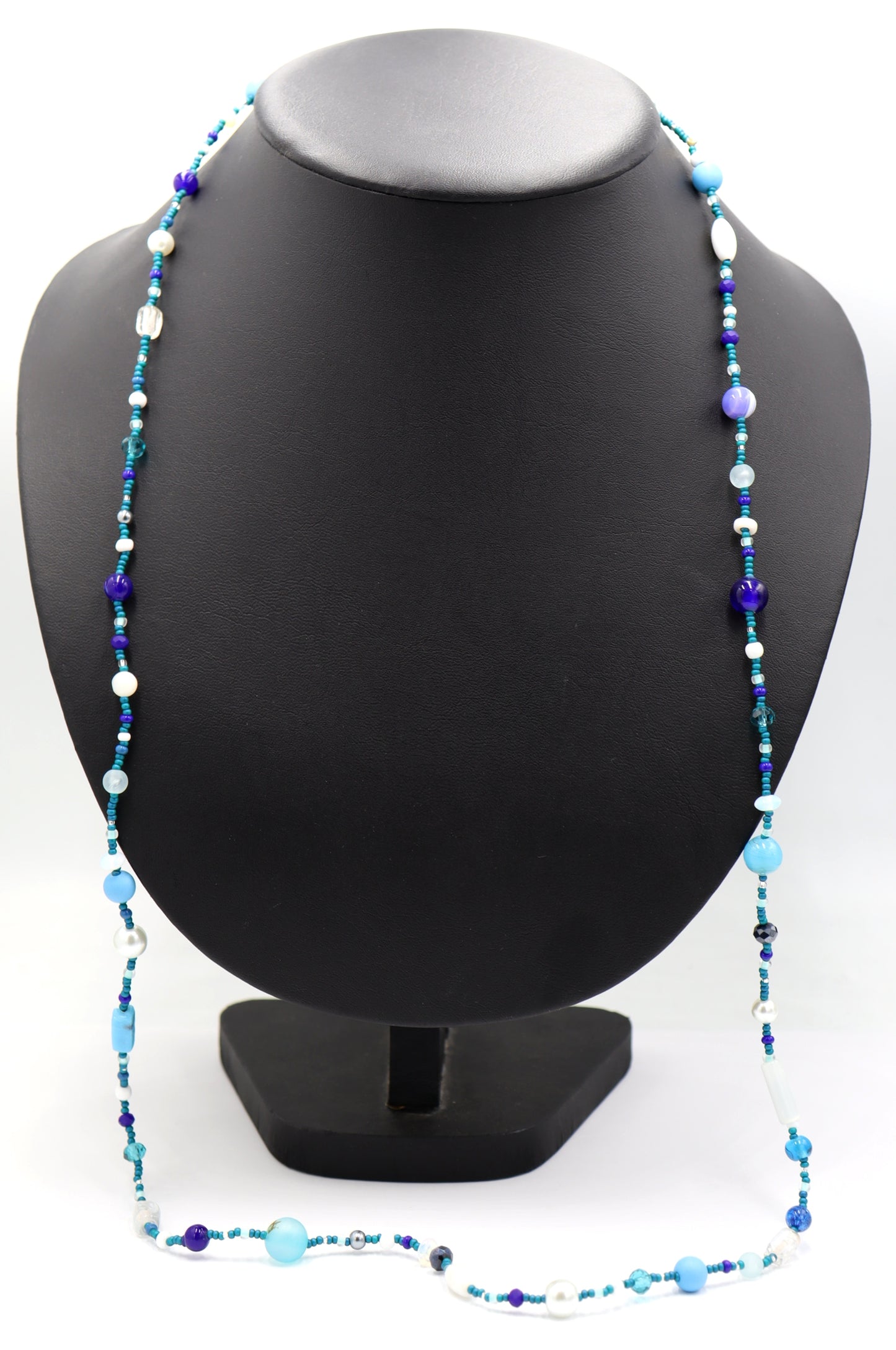 This Necklace with Blue You Away – Blue and White 38” Long Party Necklace by Monkey’s Mojo