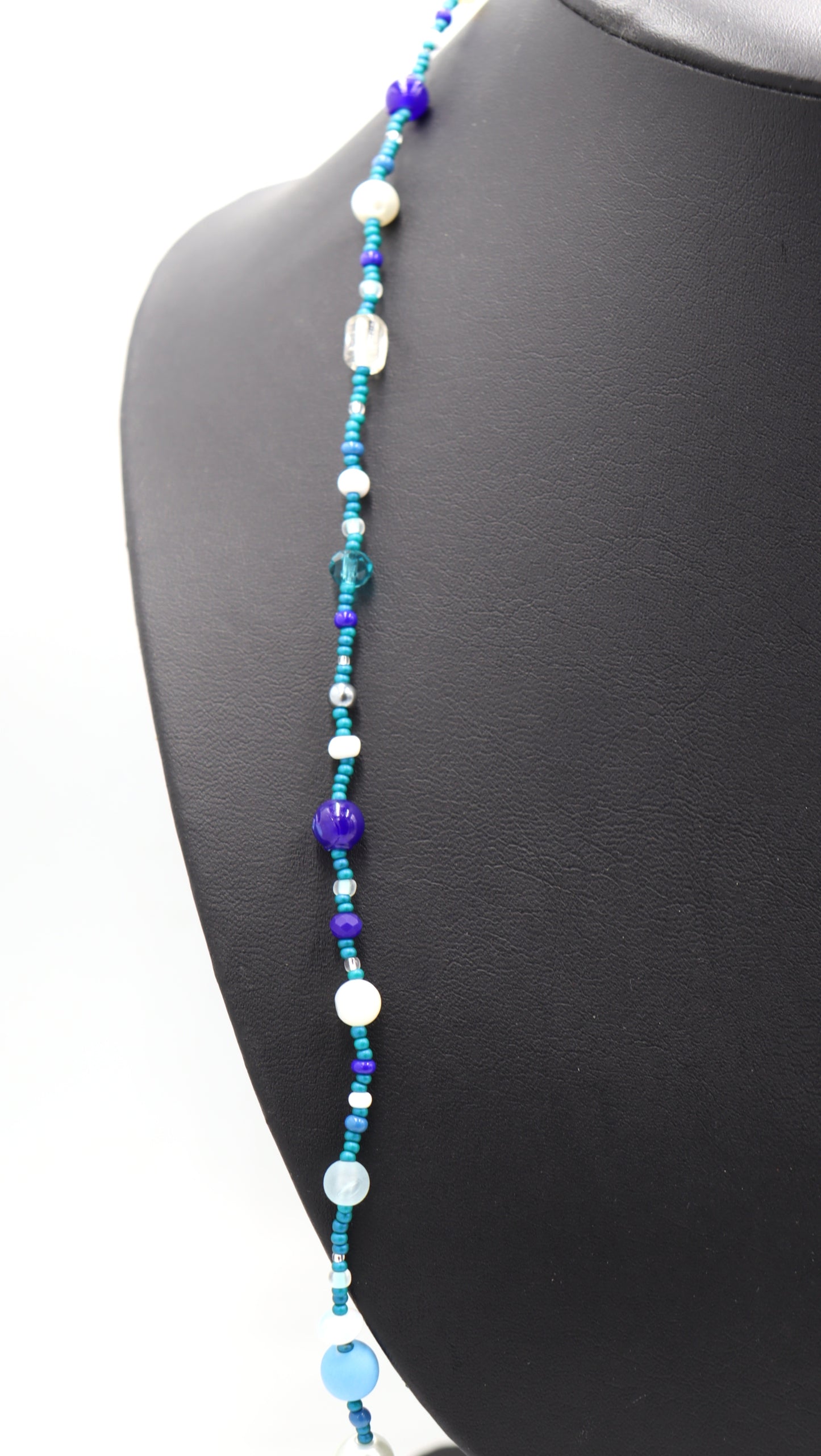 This Necklace with Blue You Away – Blue and White 38” Long Party Necklace by Monkey’s Mojo