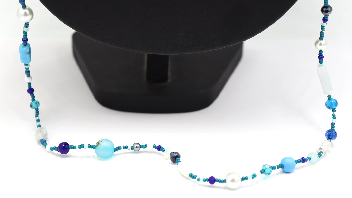 This Necklace with Blue You Away – Blue and White 38” Long Party Necklace by Monkey’s Mojo