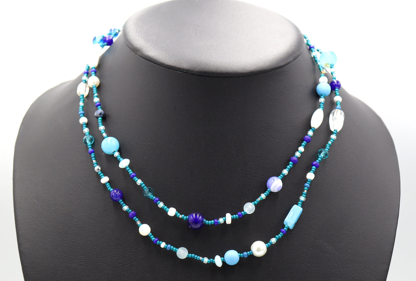 This Necklace with Blue You Away – Blue and White 38” Long Party Necklace by Monkey’s Mojo