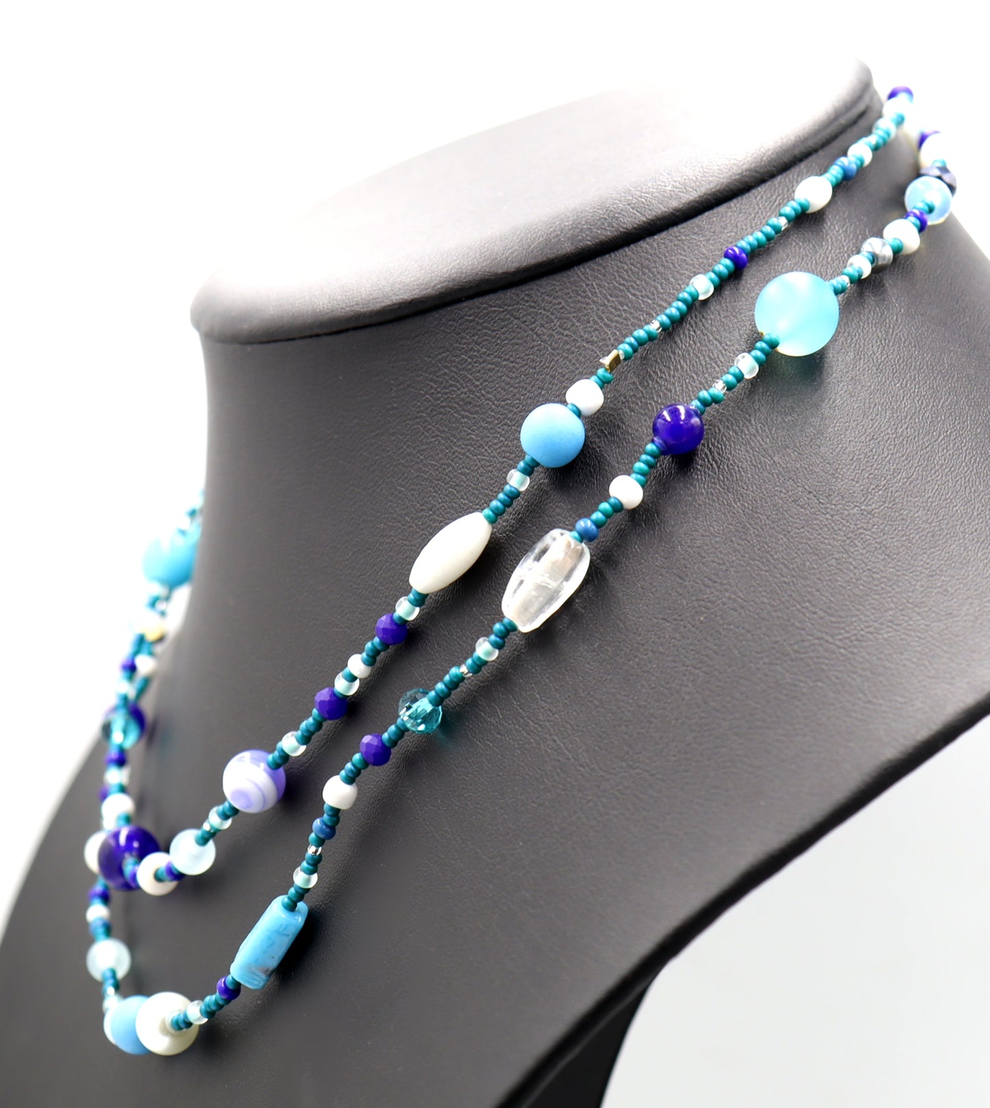 This Necklace with Blue You Away – Blue and White 38” Long Party Necklace by Monkey’s Mojo