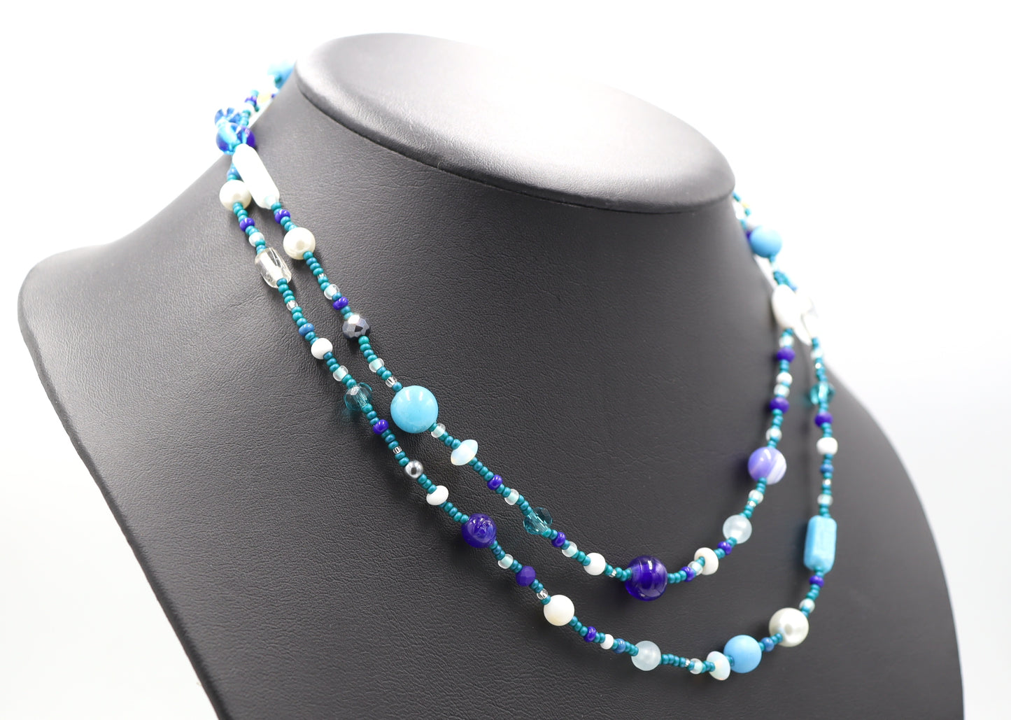 This Necklace with Blue You Away – Blue and White 38” Long Party Necklace by Monkey’s Mojo