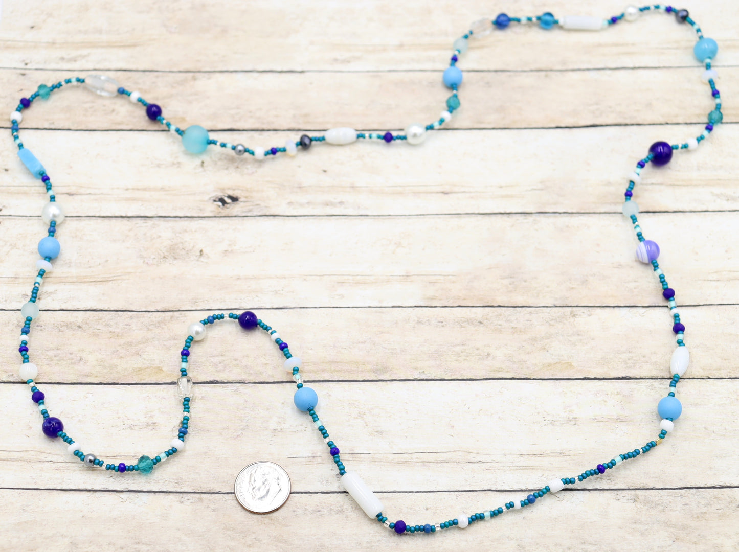 This Necklace with Blue You Away – Blue and White 38” Long Party Necklace by Monkey’s Mojo