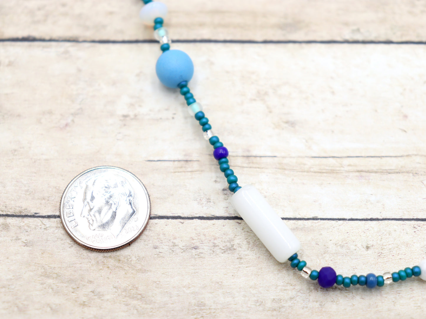 This Necklace with Blue You Away – Blue and White 38” Long Party Necklace by Monkey’s Mojo