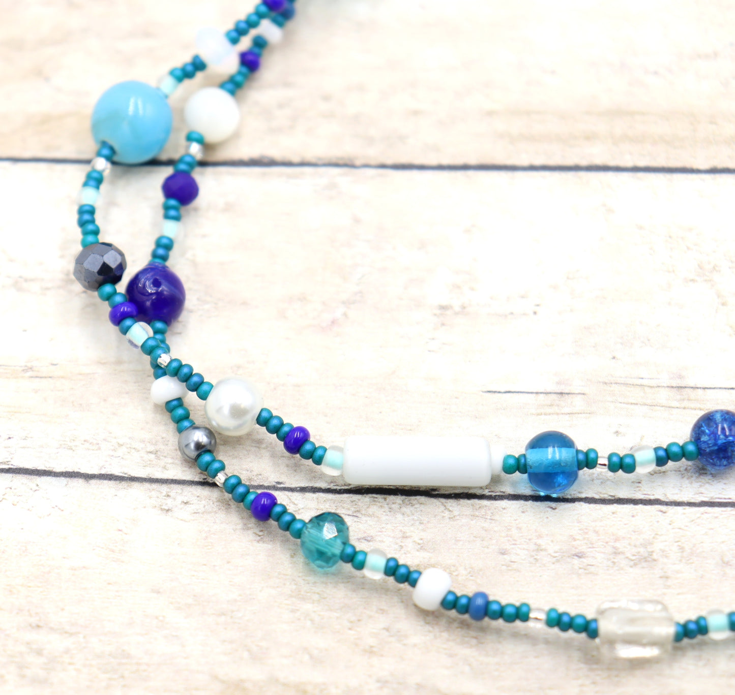 This Necklace with Blue You Away – Blue and White 38” Long Party Necklace by Monkey’s Mojo