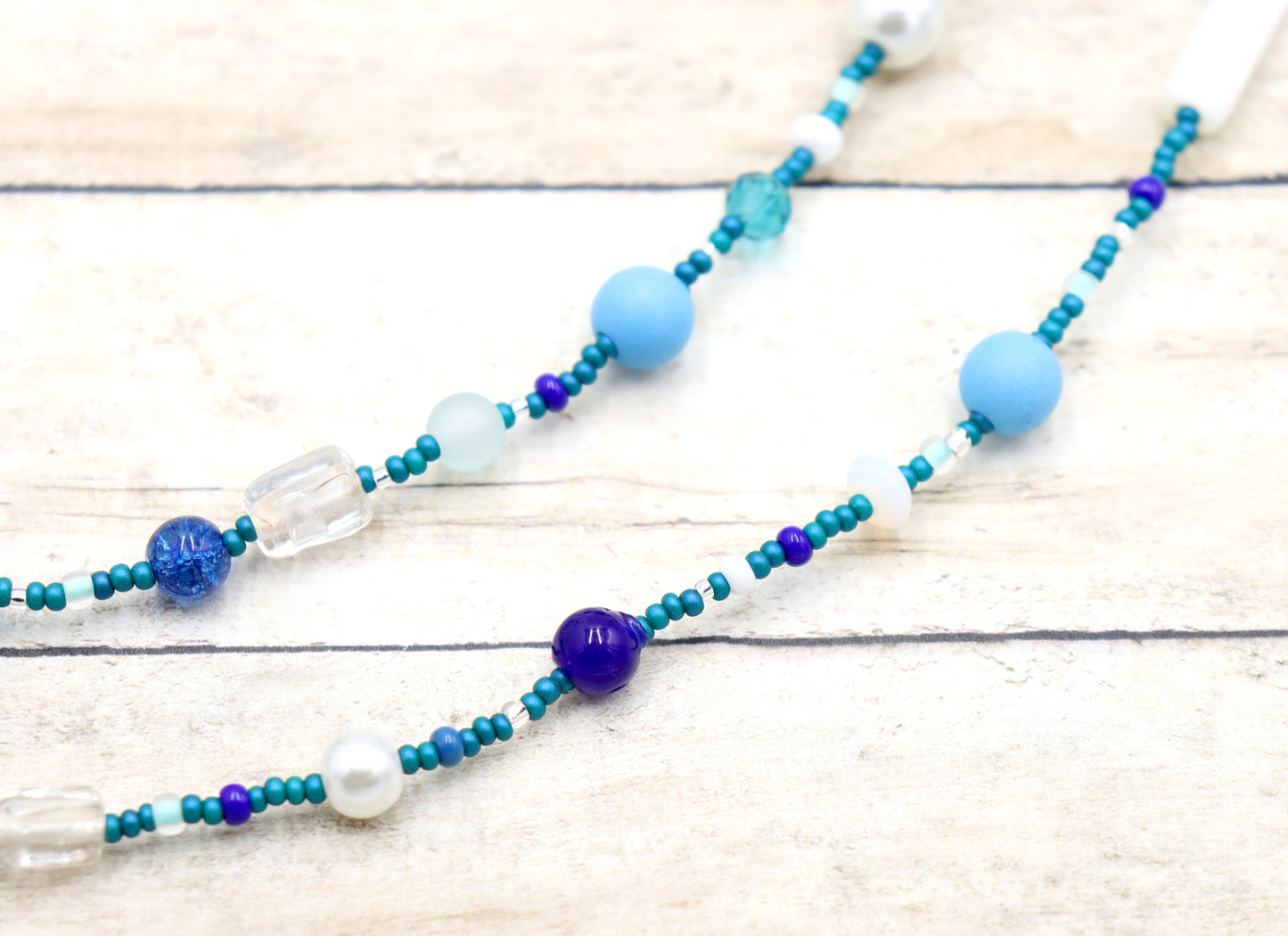 This Necklace with Blue You Away – Blue and White 38” Long Party Necklace by Monkey’s Mojo