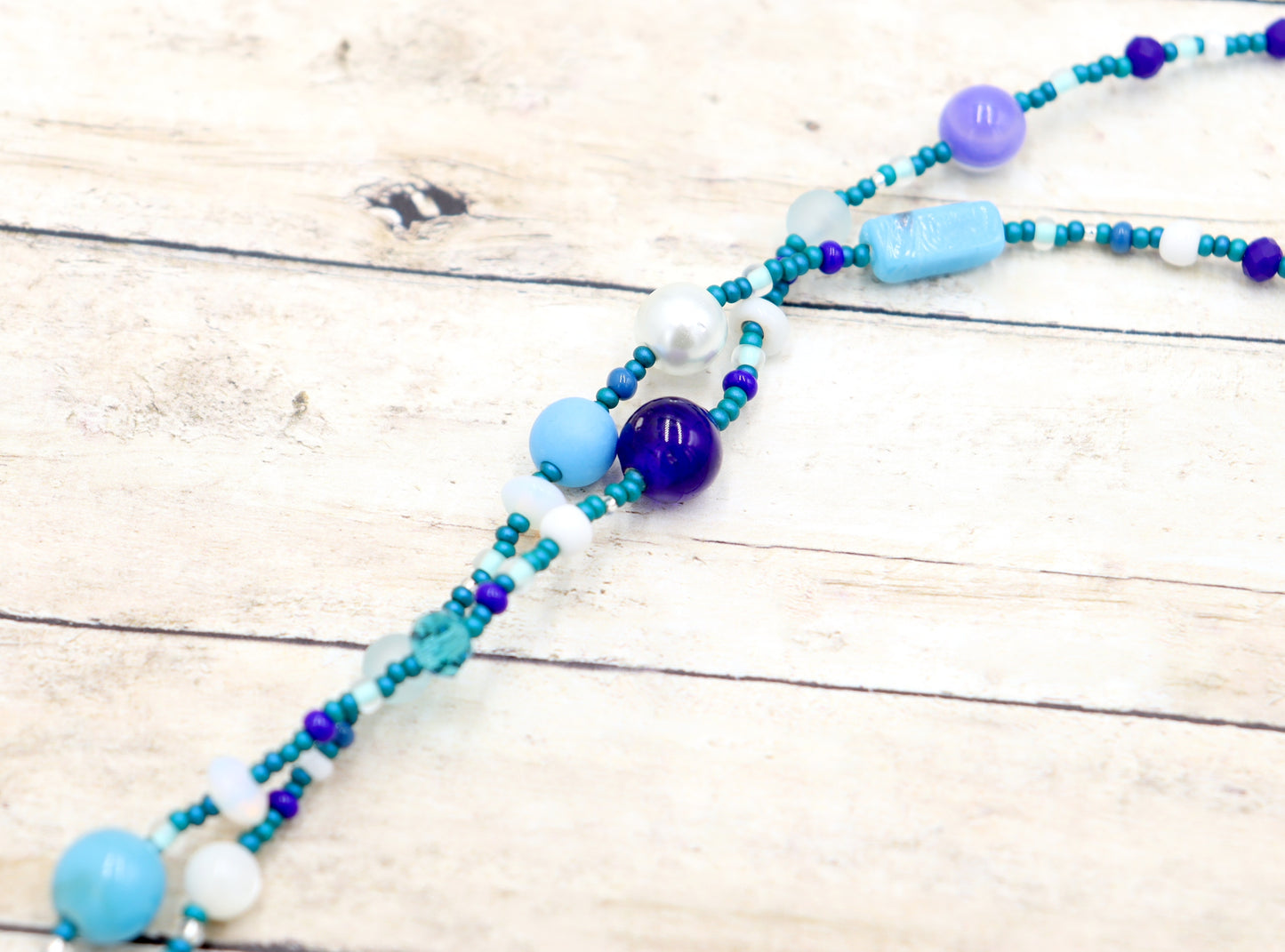 This Necklace with Blue You Away – Blue and White 38” Long Party Necklace by Monkey’s Mojo