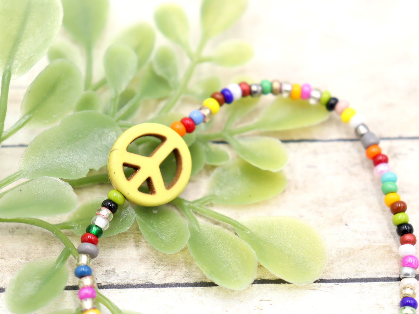 Holler For Howlite Yellow Joy and Peace Be to You Assorted Seed Bead Glass Bracelet by Monkey's Mojo