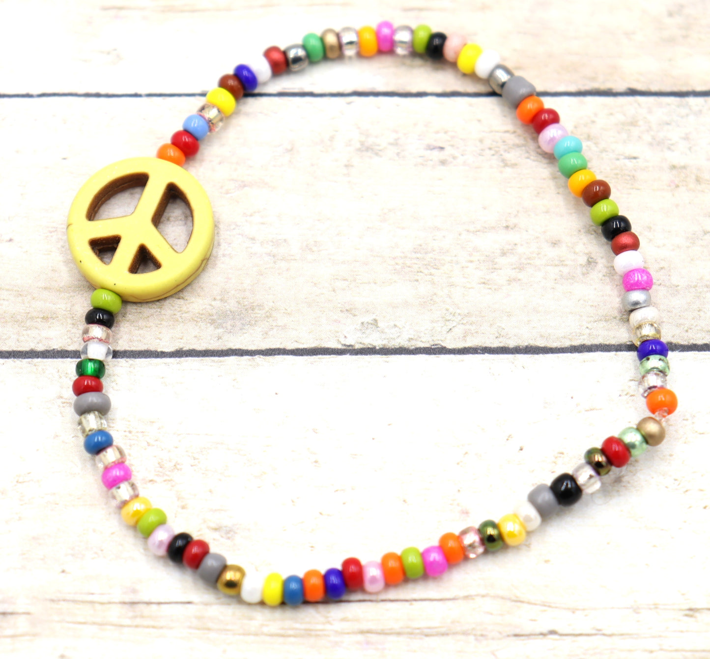 Holler For Howlite Yellow Joy and Peace Be to You Assorted Seed Bead Glass Bracelet by Monkey's Mojo