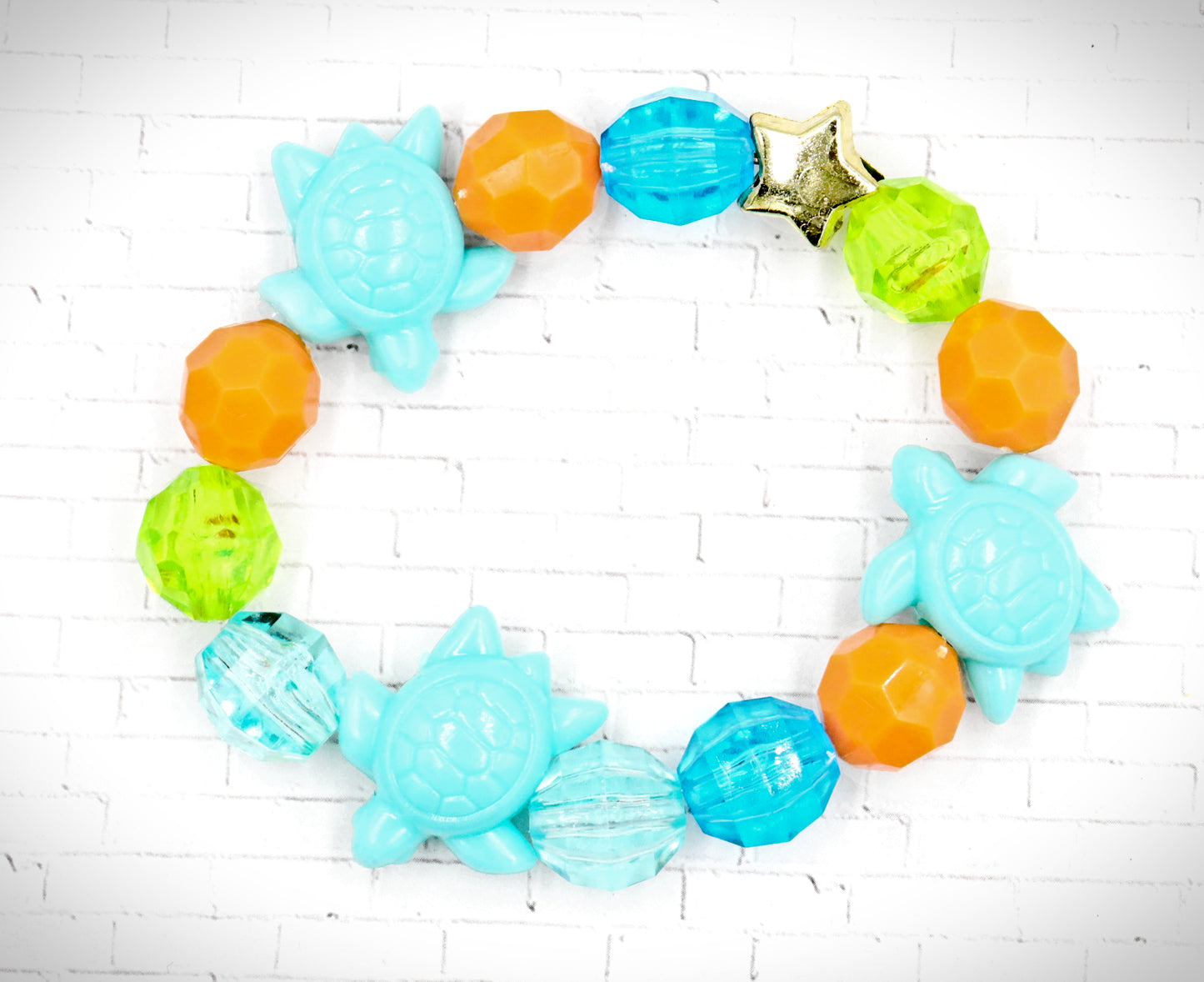 Turtle in a Tropical Sea - Large Vibrant Nautical Bead Themed Kid's Bracelet