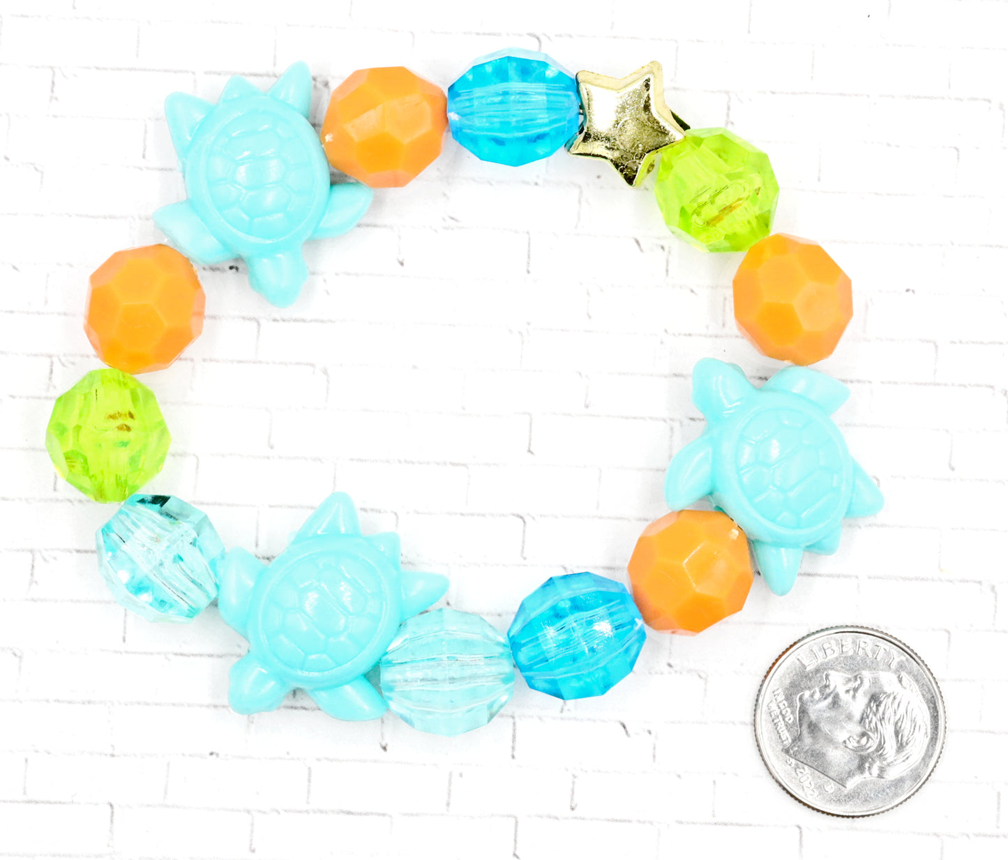 Turtle in a Tropical Sea - Large Vibrant Nautical Bead Themed Kid's Bracelet