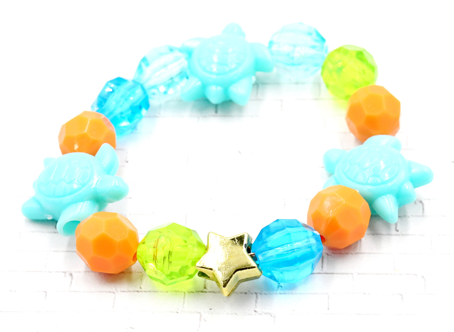 Turtle in a Tropical Sea - Large Vibrant Nautical Bead Themed Kid's Bracelet