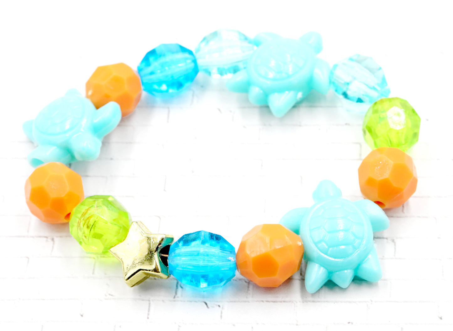 Turtle in a Tropical Sea - Large Vibrant Nautical Bead Themed Kid's Bracelet