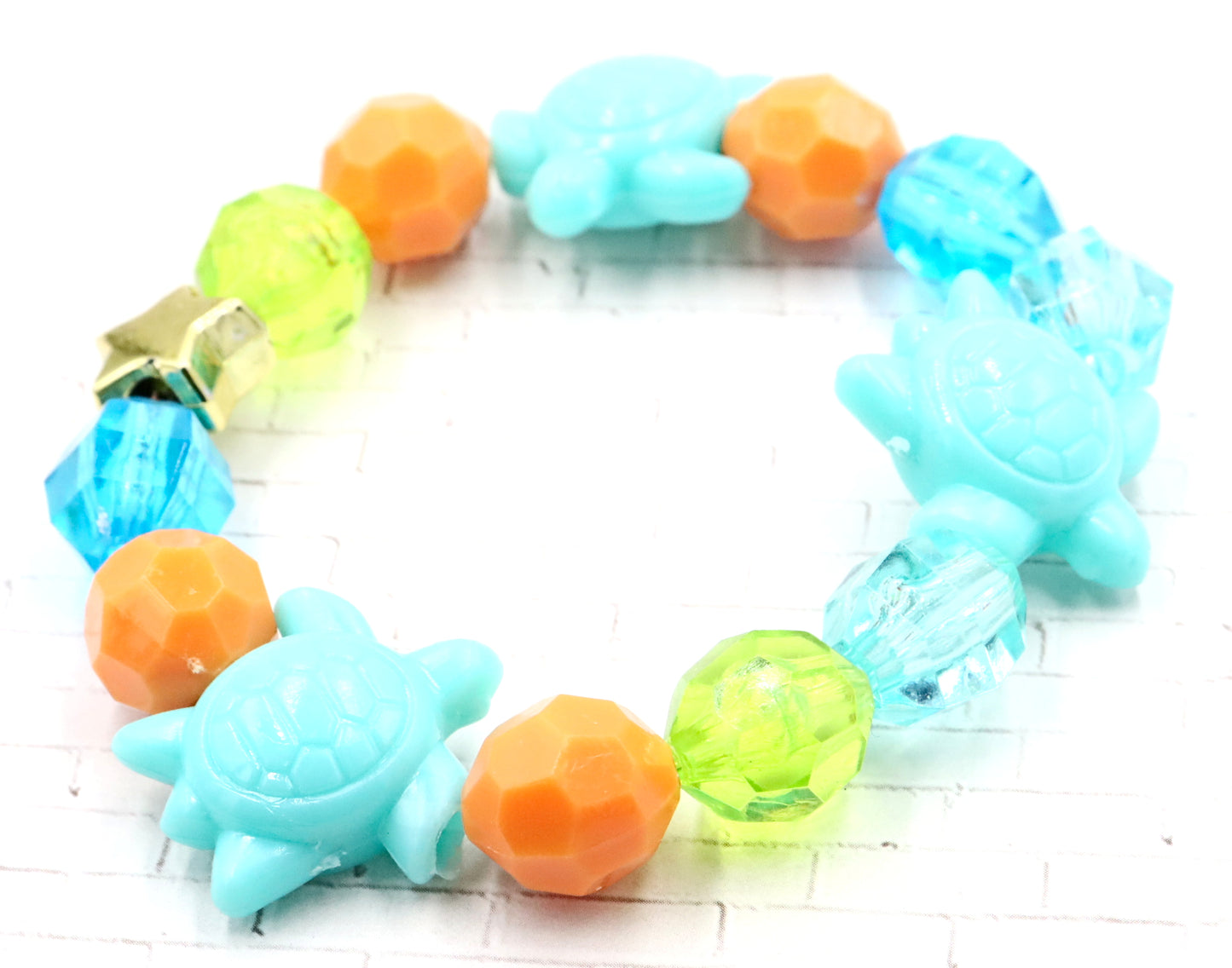 Turtle in a Tropical Sea - Large Vibrant Nautical Bead Themed Kid's Bracelet