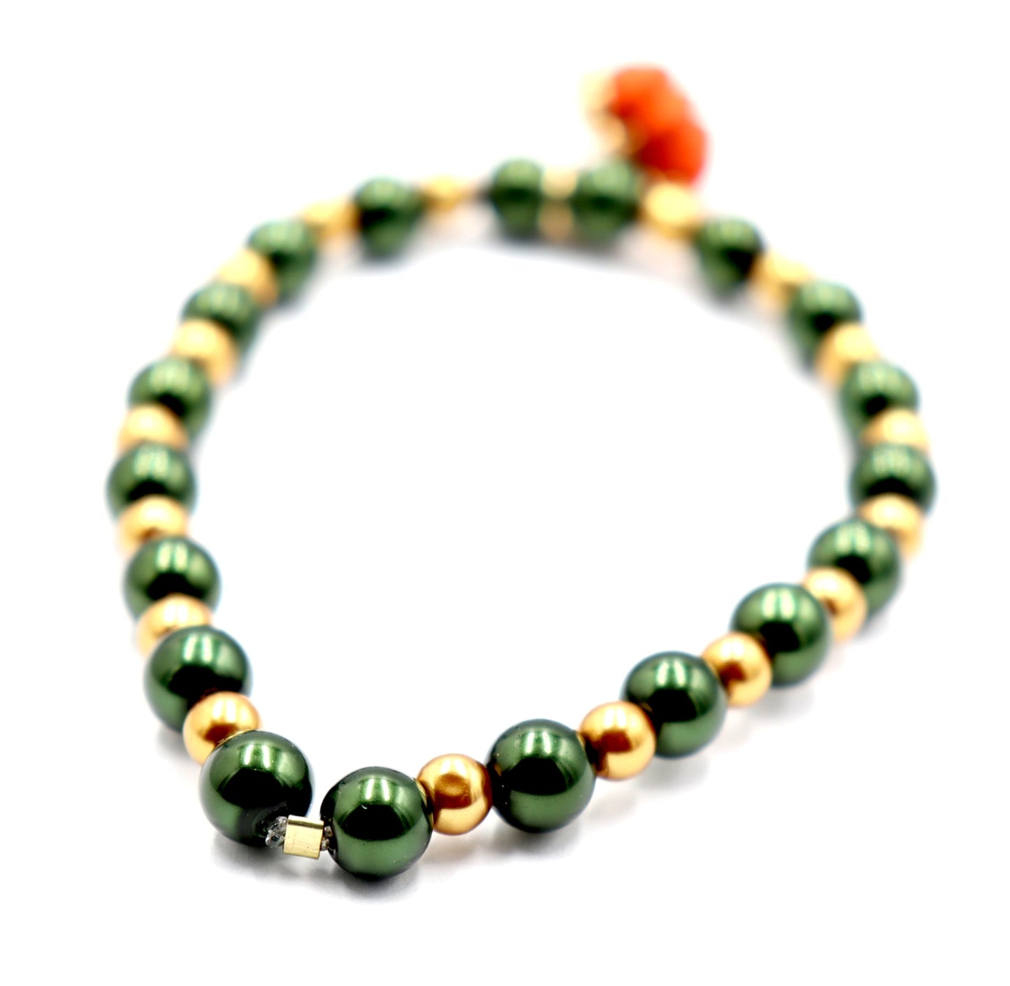 Pumpkin Time and Earth Toned Vibes - Green and Gold Bracelet with 3D Pumpkin Charm by Monkey's Mojo