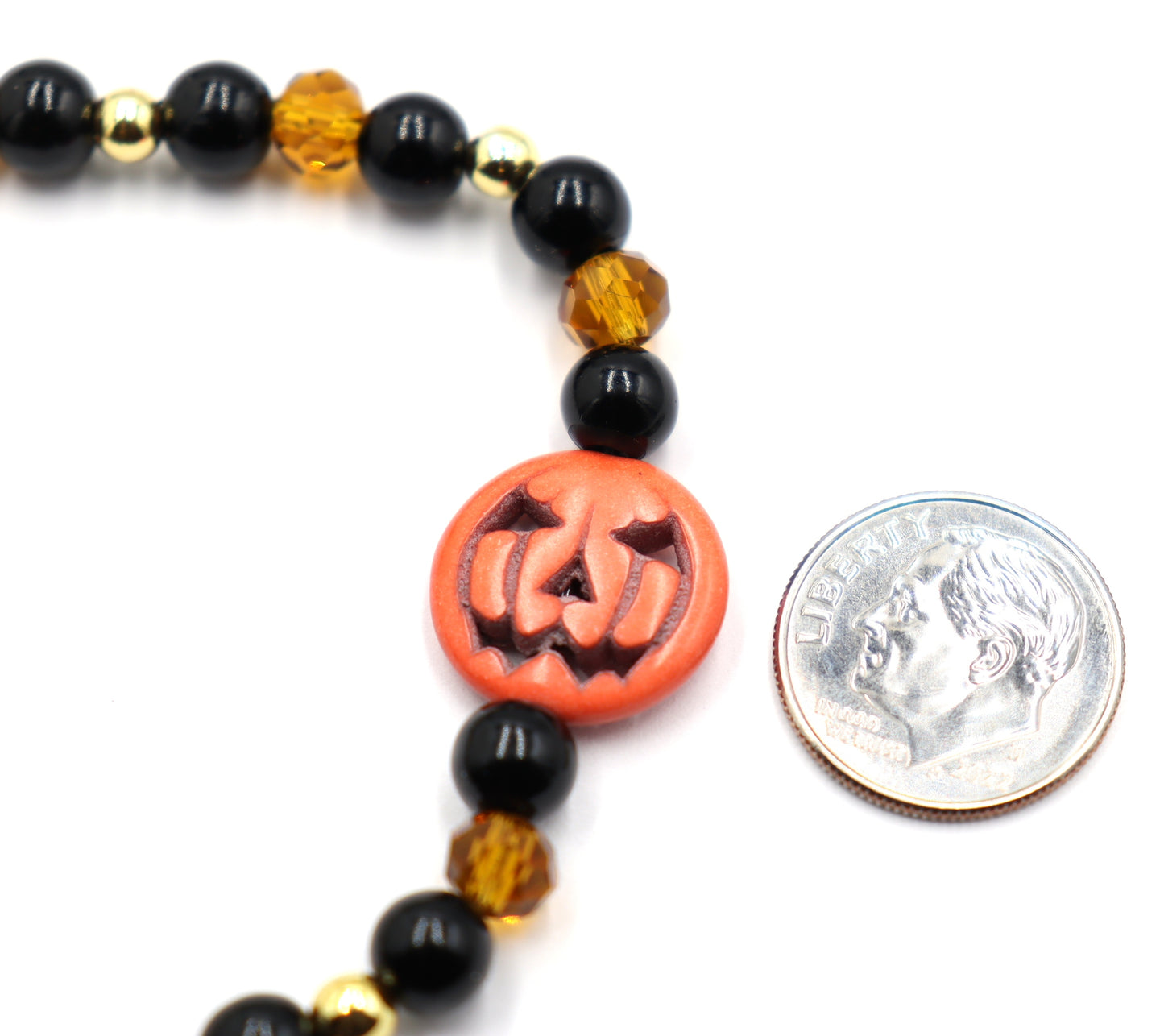 Pumpkin King Black and Gold Scream Halloween Themed Glass Bead Stretch Bracelet by Monkey's Mojo