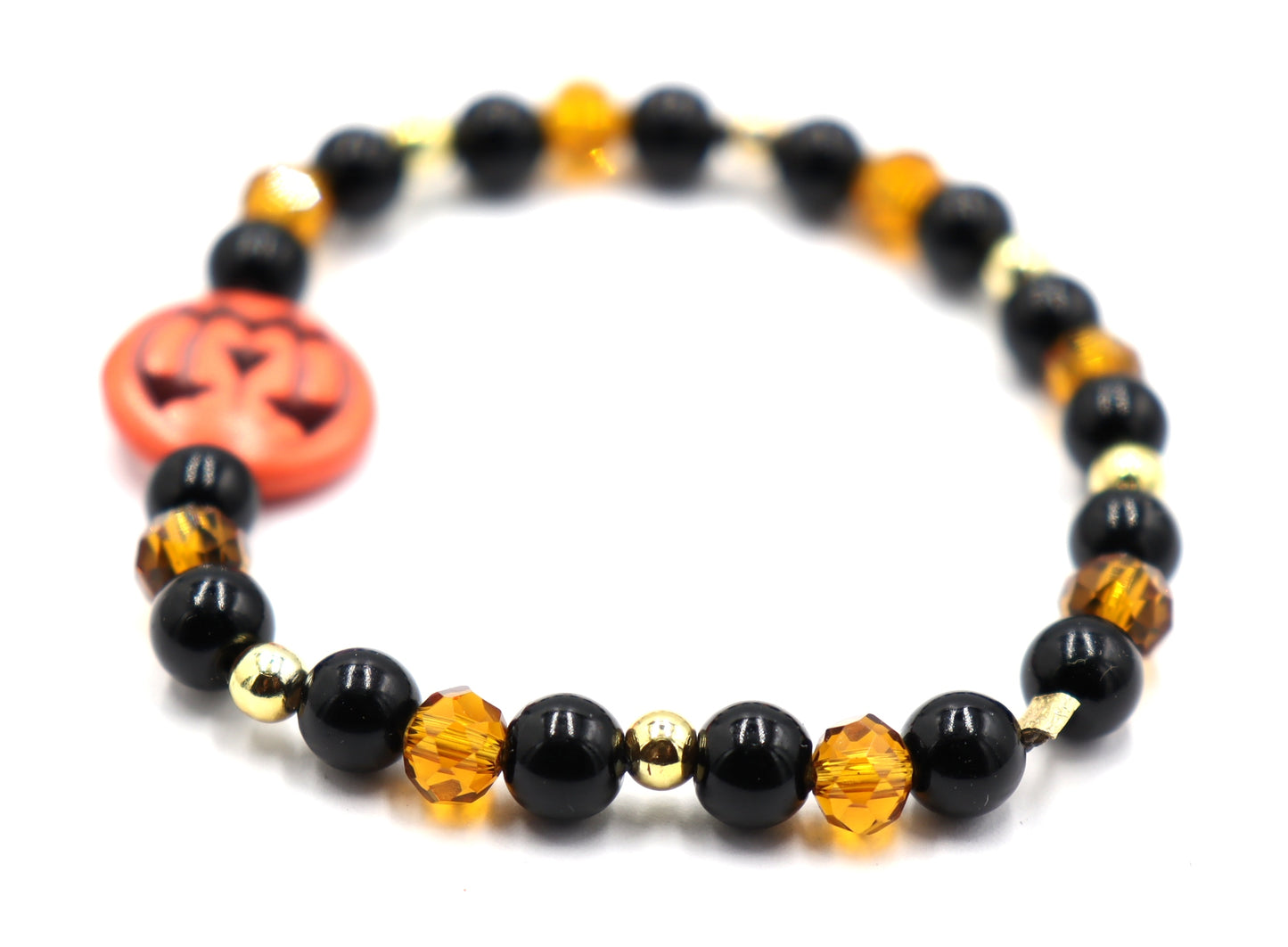 Pumpkin King Black and Gold Scream Halloween Themed Glass Bead Stretch Bracelet by Monkey's Mojo