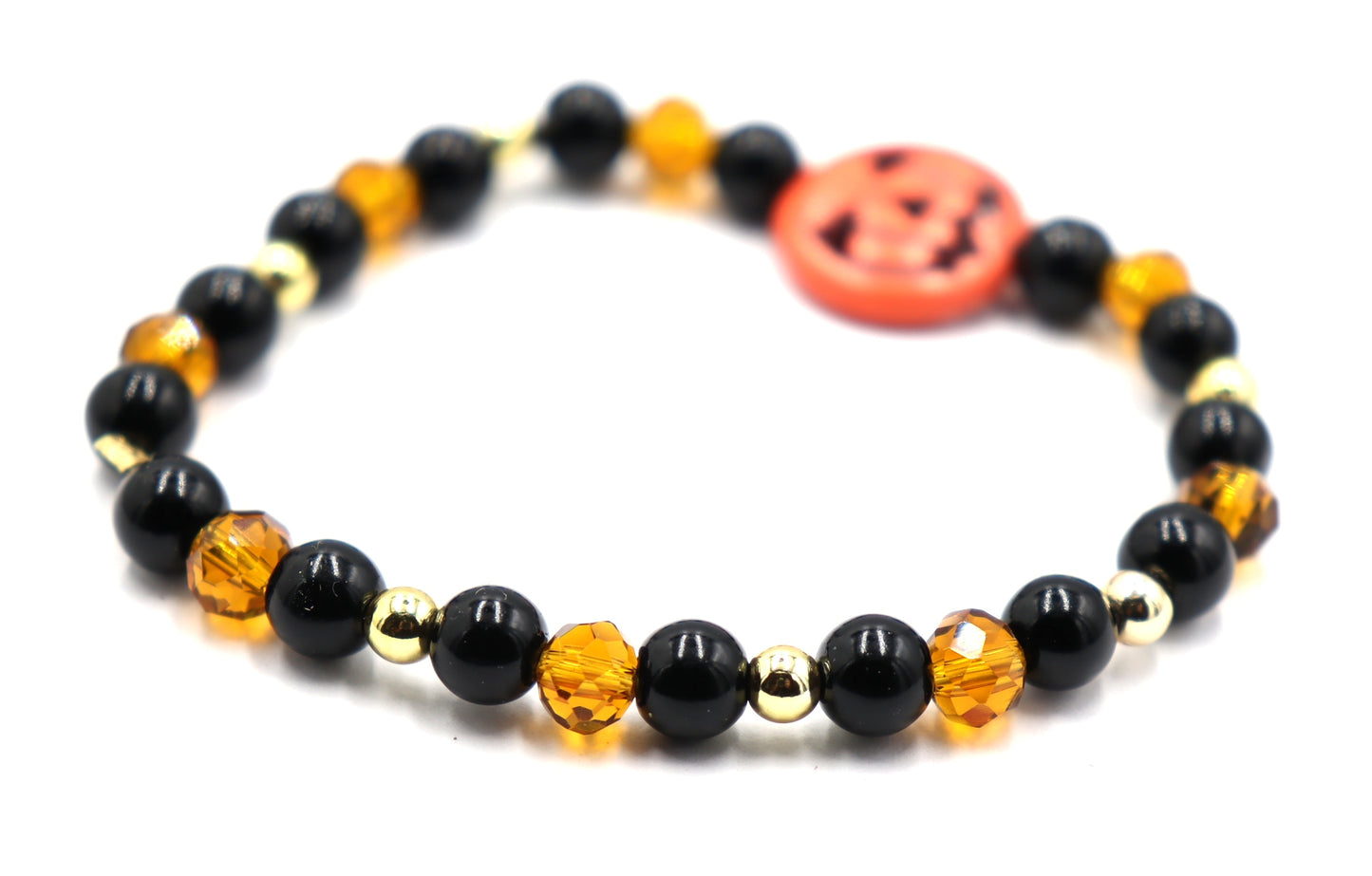 Pumpkin King Black and Gold Scream Halloween Themed Glass Bead Stretch Bracelet by Monkey's Mojo