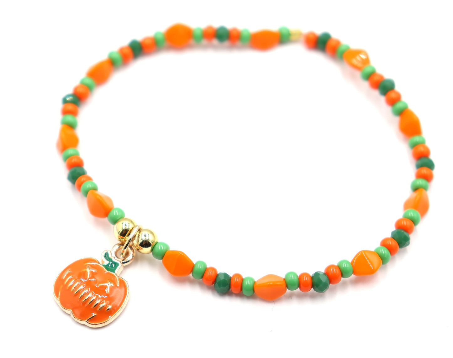 Orange and Green Scream Scary Craved Pumpkin Charm Bracelet by Monkey's Mojo Jewelry