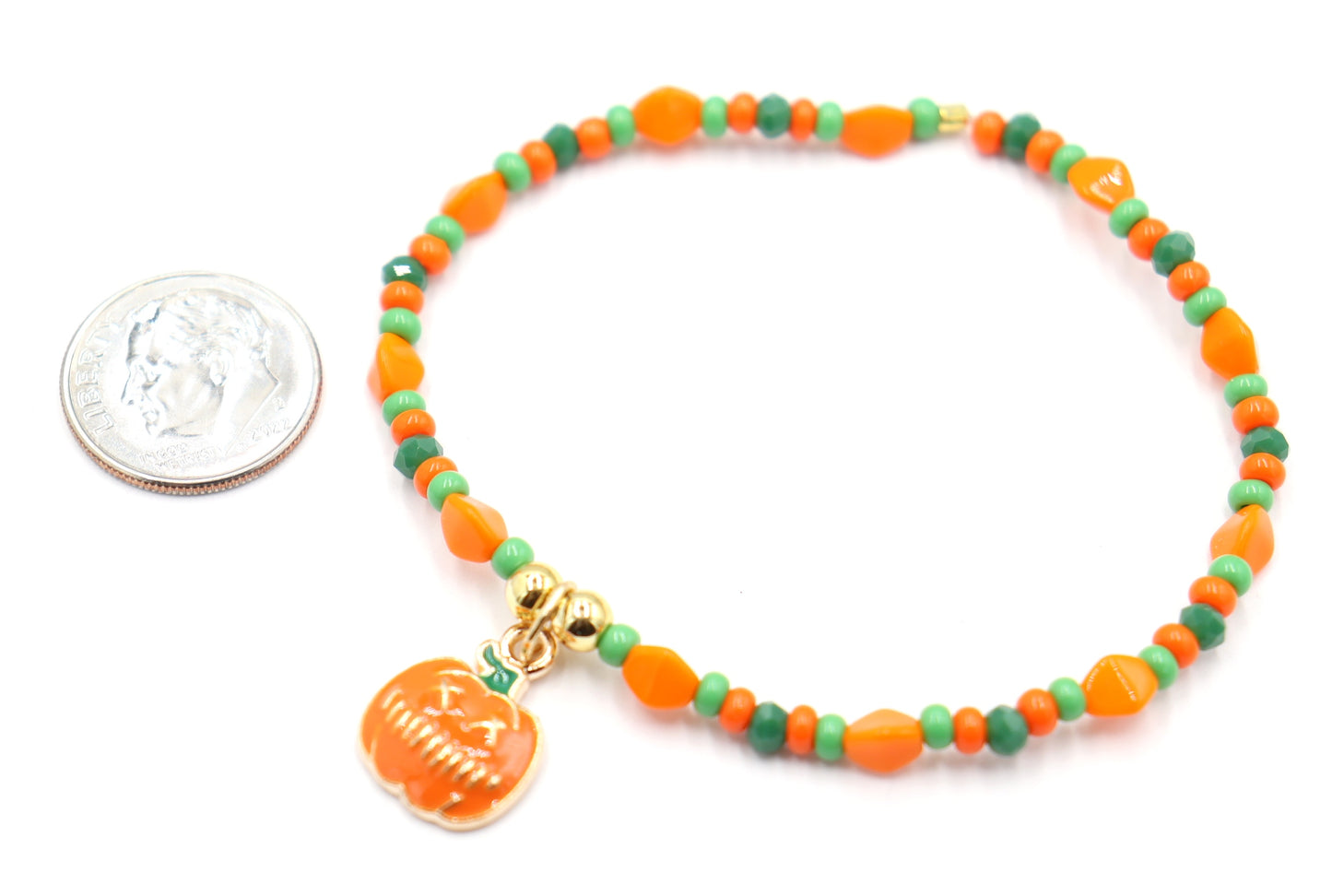 Orange and Green Scream Scary Craved Pumpkin Charm Bracelet by Monkey's Mojo Jewelry