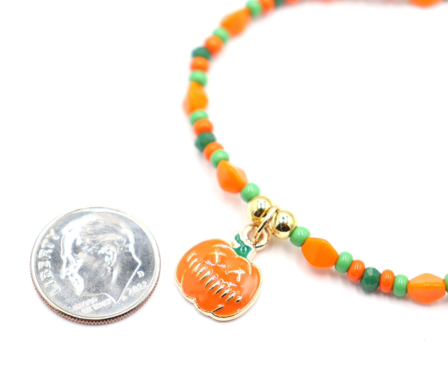 Orange and Green Scream Scary Craved Pumpkin Charm Bracelet by Monkey's Mojo Jewelry