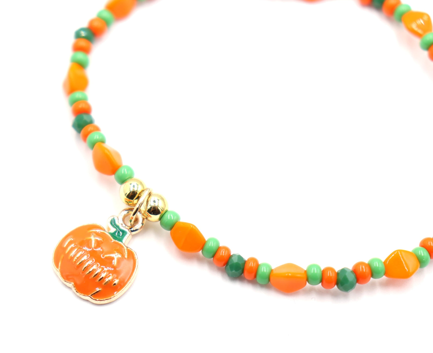 Orange and Green Scream Scary Craved Pumpkin Charm Bracelet by Monkey's Mojo Jewelry