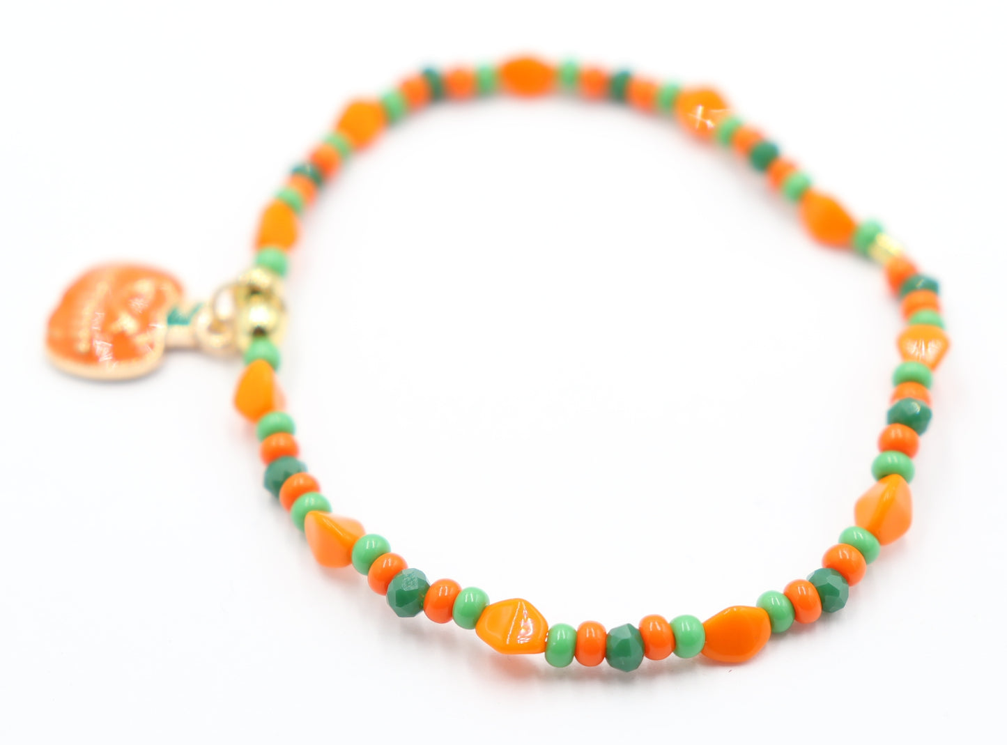 Orange and Green Scream Scary Craved Pumpkin Charm Bracelet by Monkey's Mojo Jewelry