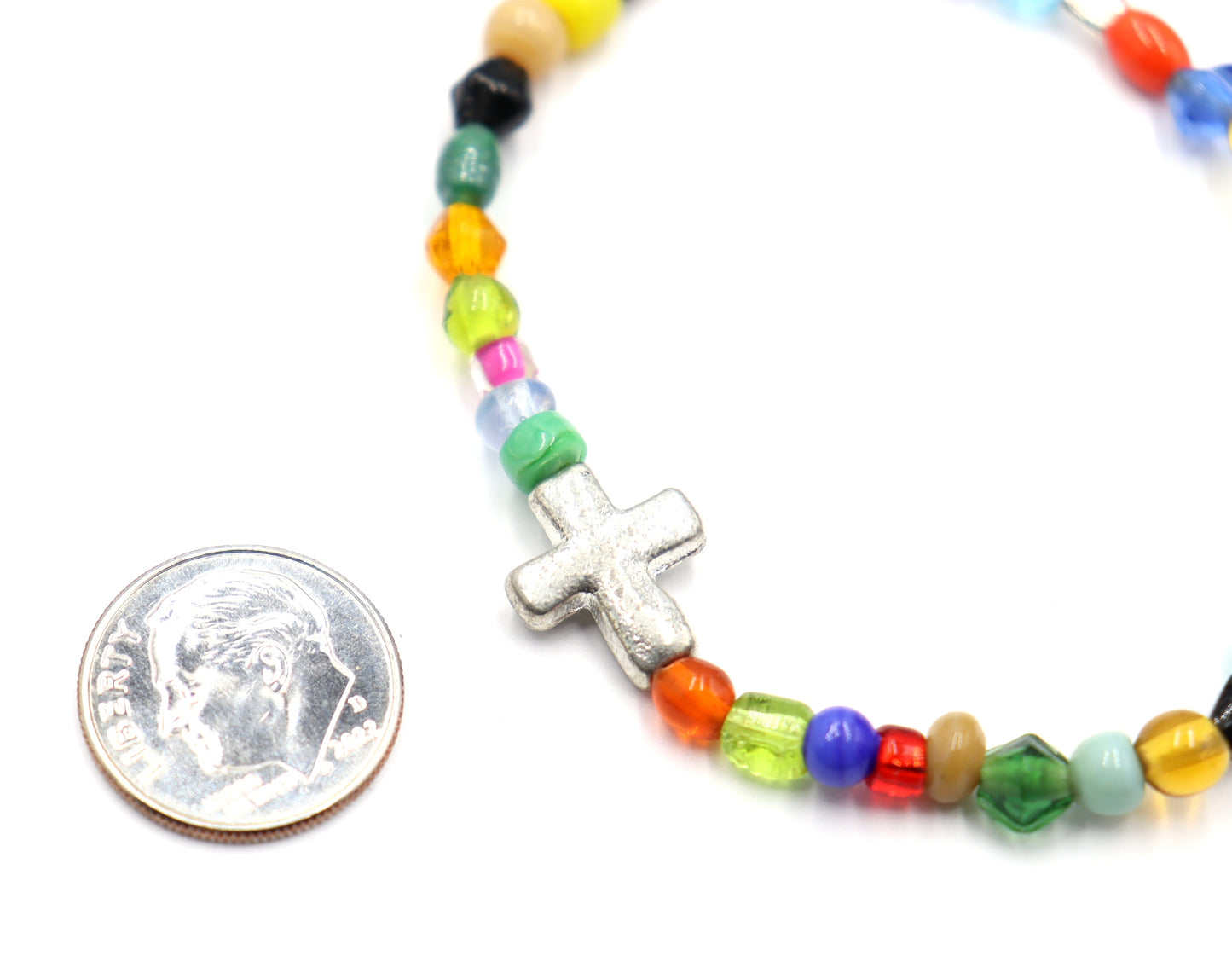 Colorful Joy Artisan Beads and Silver Metallic Cross Stretch Bracelet by Monkey's Mojo