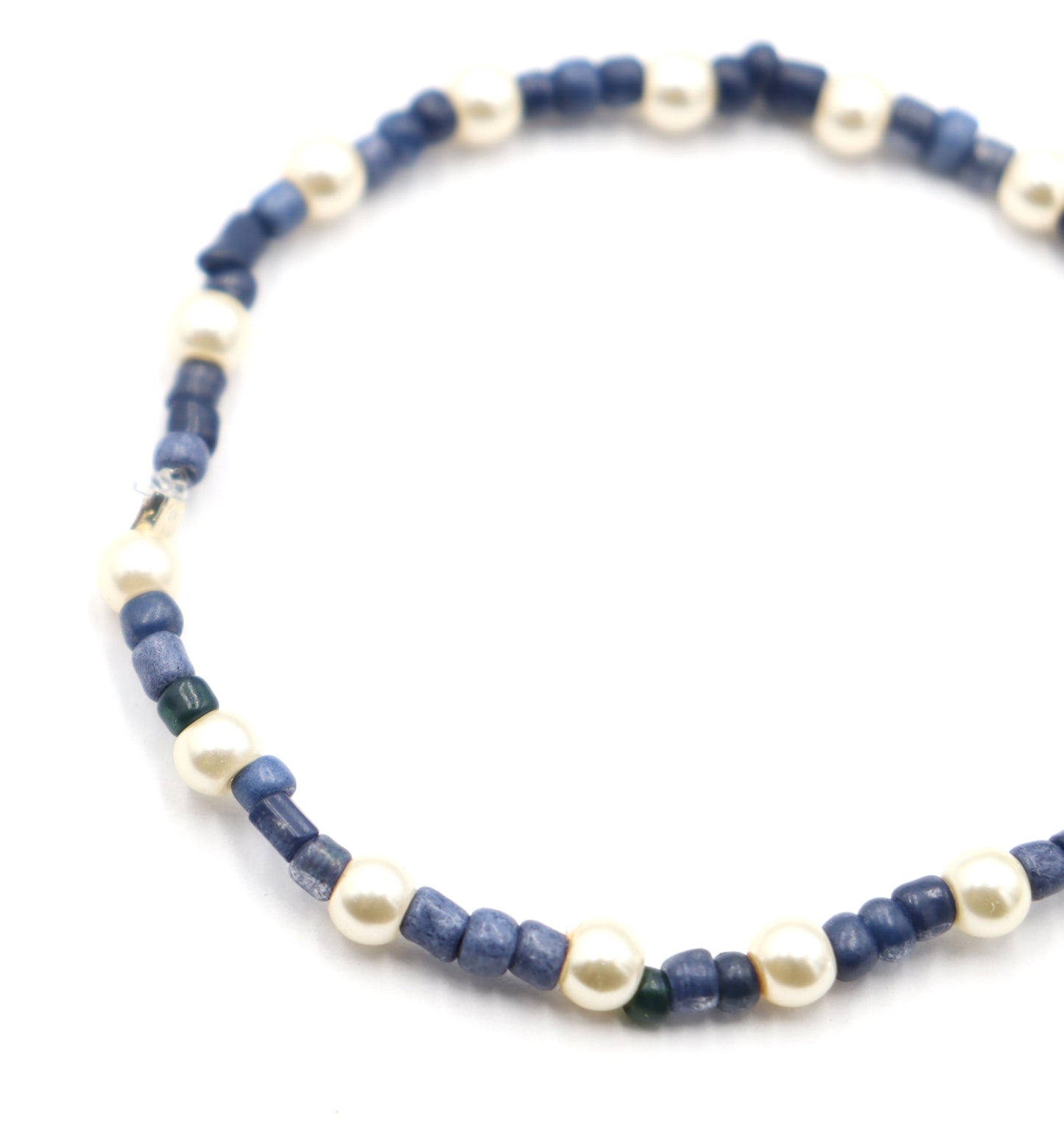 Classic and Classy Demin with Pearls - Blue and White Glass Bead Women's Stretch Bracelet by Monkey's Mojo