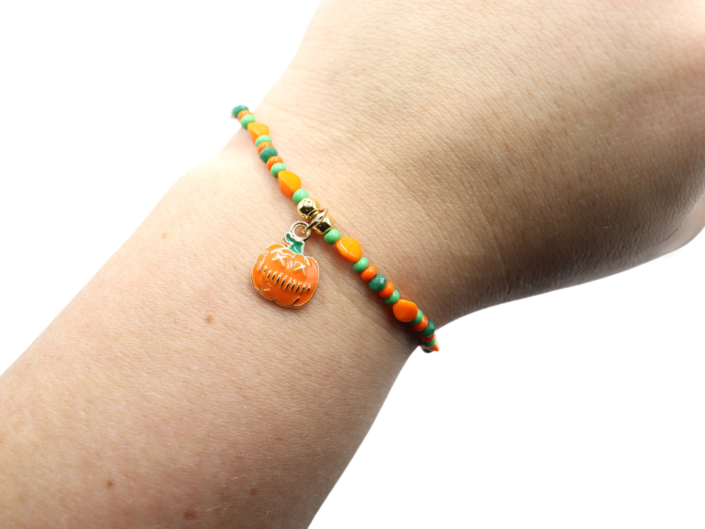 Orange and Green Scream Scary Craved Pumpkin Charm Bracelet by Monkey's Mojo Jewelry