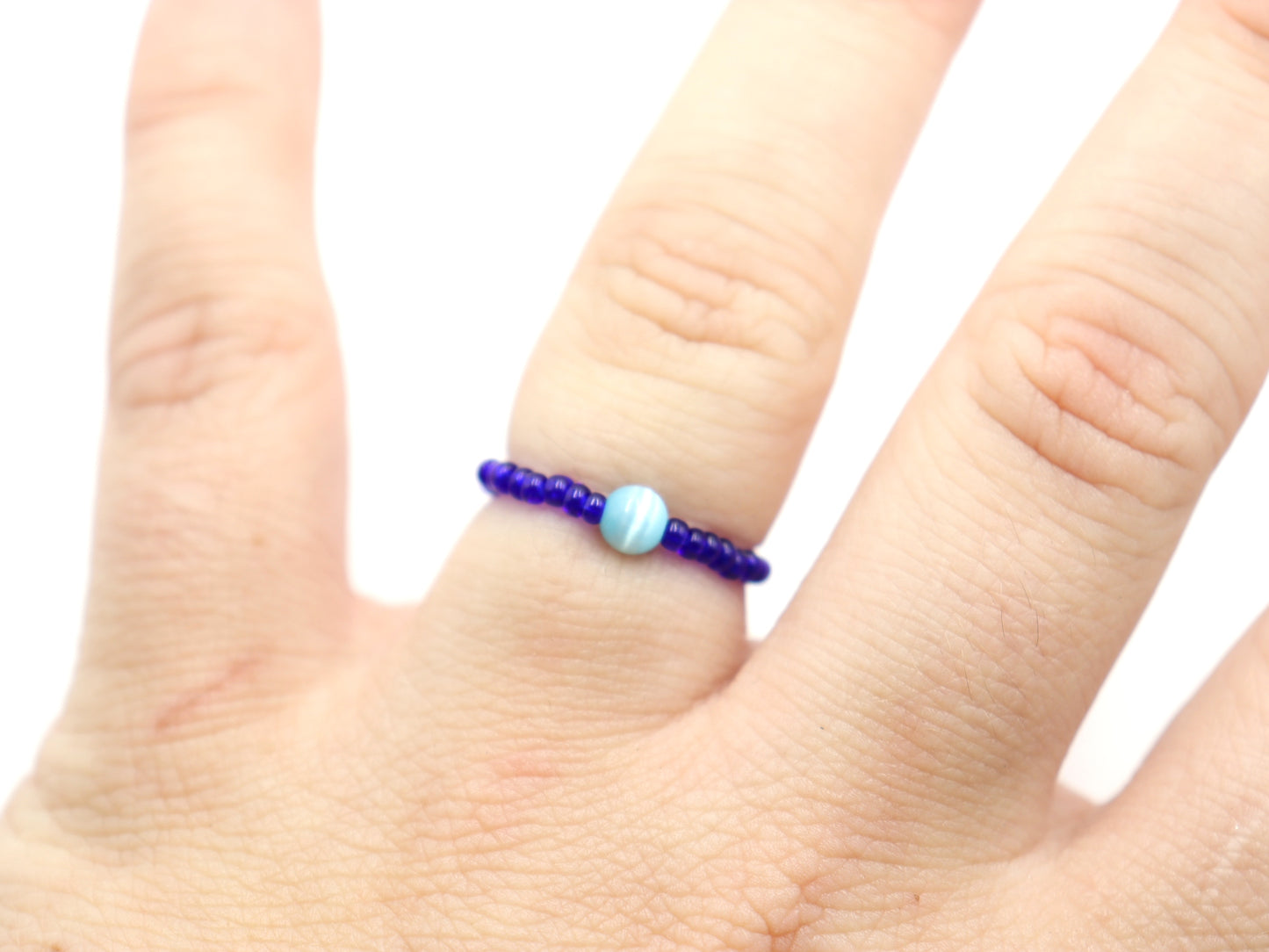 Cat's Eye On the Price - Synthetic Cat's Eye and Blue Glass Bead Stretch Ring by Monkey's Mojo