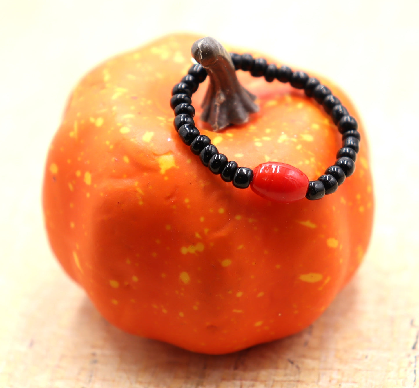 Happy Halloween Ring Classic Fun Orange and Black Stretch Glass Finger Ring by Monkey's Mojo