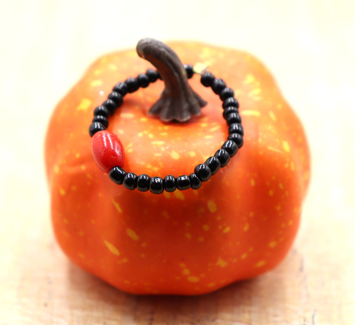 Happy Halloween Ring Classic Fun Orange and Black Stretch Glass Finger Ring by Monkey's Mojo