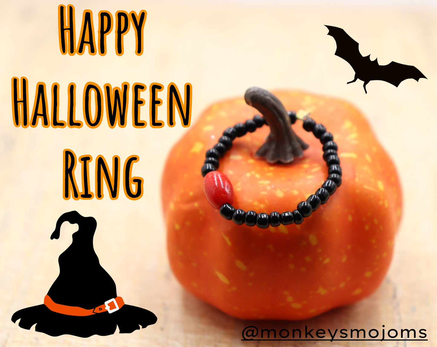 Happy Halloween Ring Classic Fun Orange and Black Stretch Glass Finger Ring by Monkey's Mojo