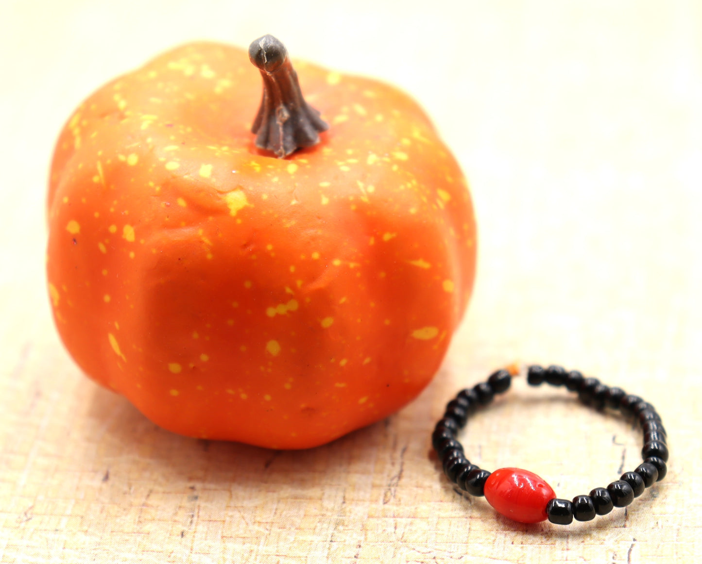 Happy Halloween Ring Classic Fun Orange and Black Stretch Glass Finger Ring by Monkey's Mojo