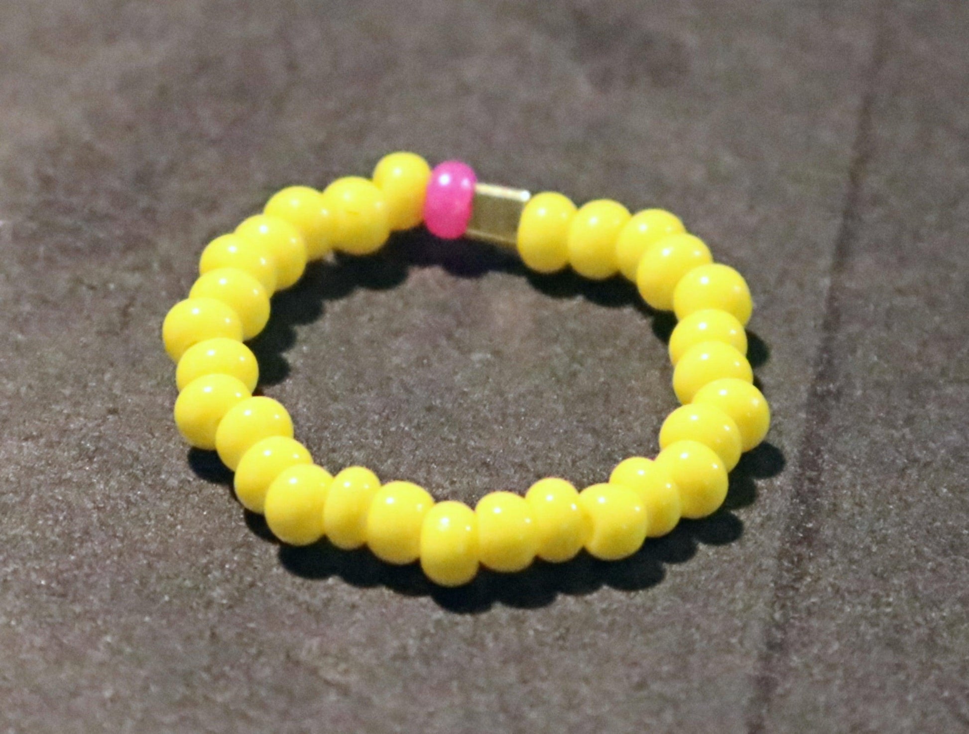 Electric Pink Lemonade Finger Bling - Glass Stretch Bead Ring - Monkeysmojo