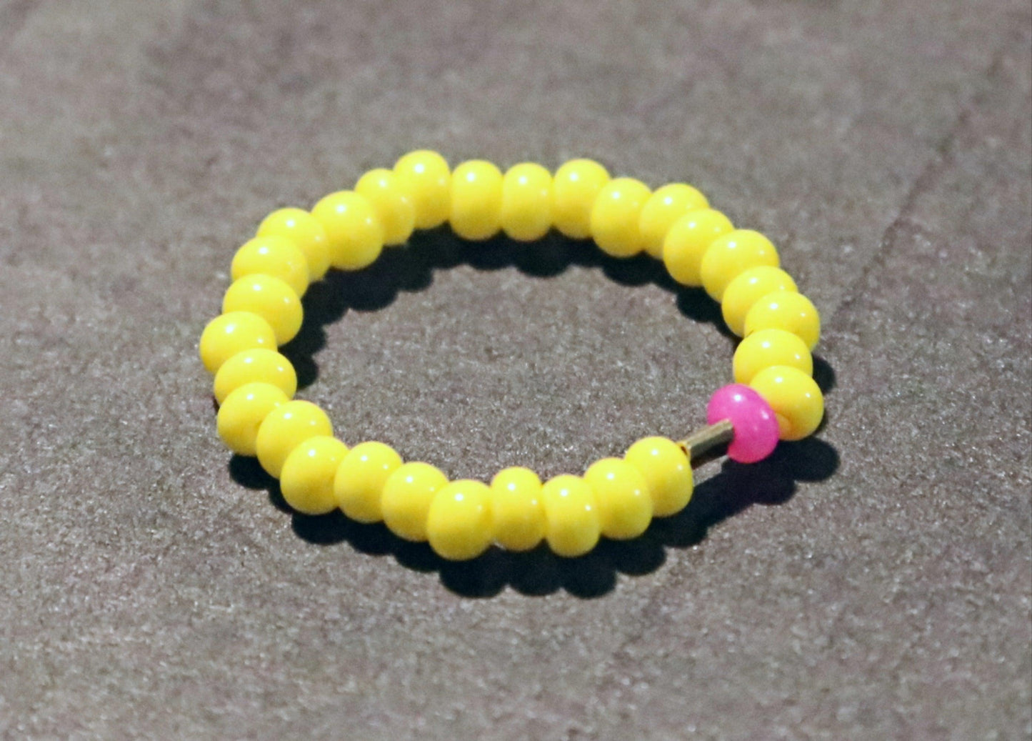 Electric Pink Lemonade Finger Bling - Glass Stretch Bead Ring - Monkeysmojo